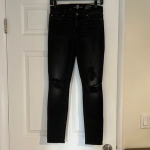 7 for all mankind black wash the ankle skinny distressed jeans